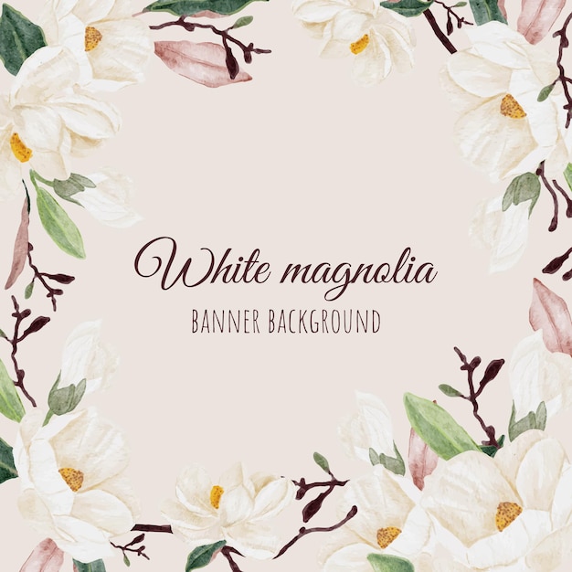 Aquarel witte magnolia bloem tak boeket vierkante banner achtergrond