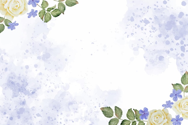 Vector aquarel witte roos en plumbago bloemboeket op blauwe splash achtergrond
