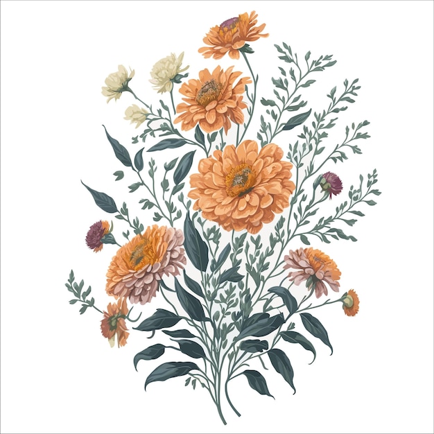 Aquarel zinnia linearis clipart bloemenboeket vector