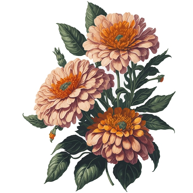 Vector aquarel zinnia pauciflora clipart bloemenboeket vector