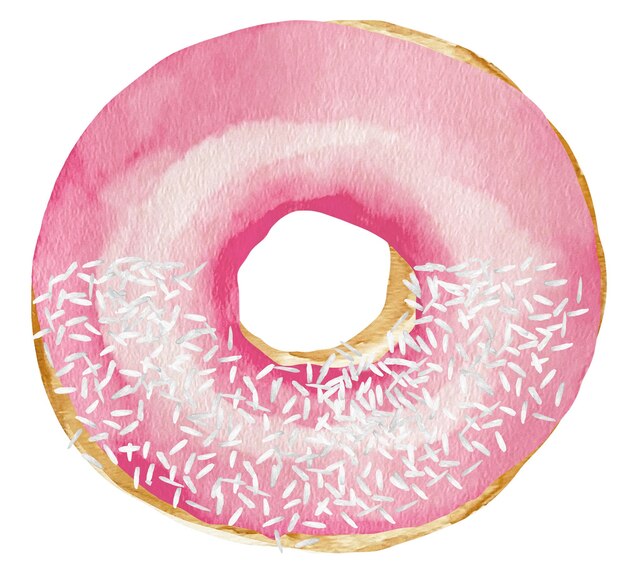 Aquarel zoete donut in roze glazuur Hagelslag roze donut aquarel illustratie