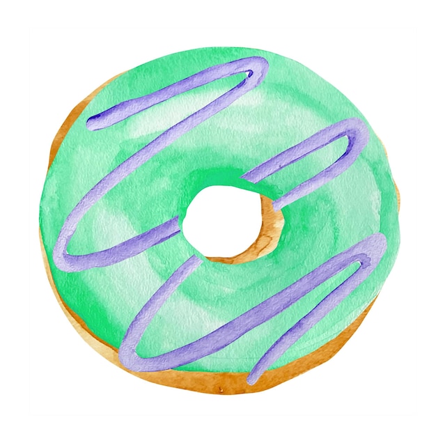 Aquarel zoete hagelslag kleurrijke donut in blauw glazuur