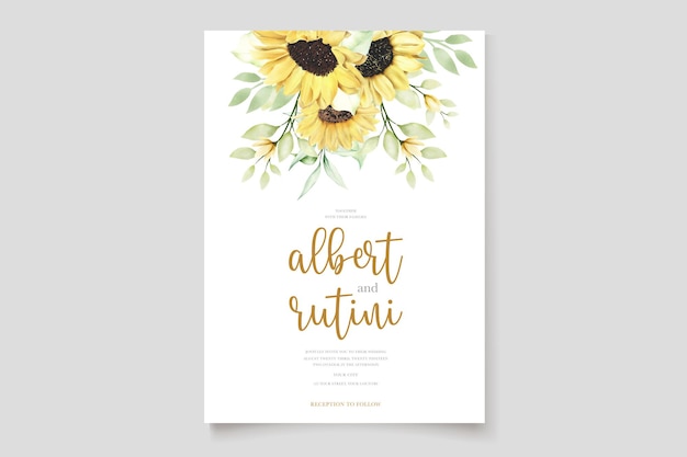 Aquarel zonnebloemen bruiloft uitnodigingskaarten set