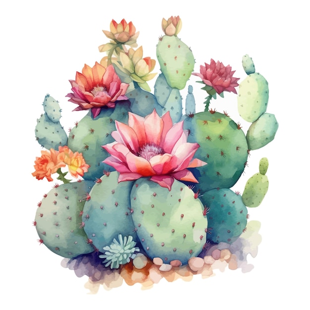 Aquarelcactus en vetplanten