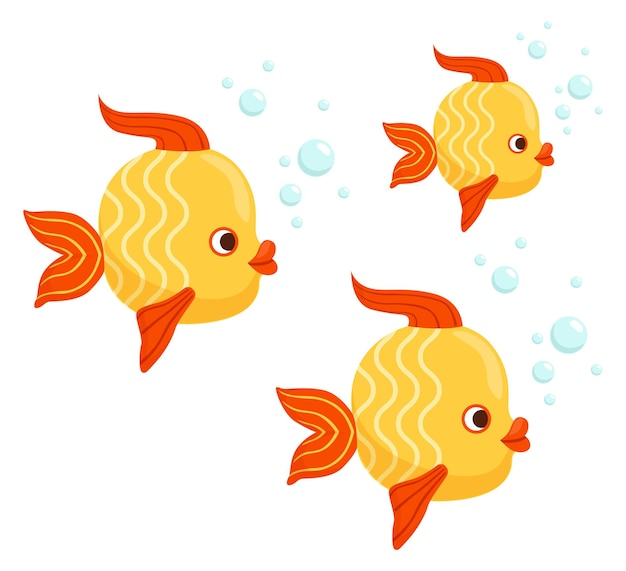 Vettore pesci d'acquario che nuotano banco divertente colorato in acqua