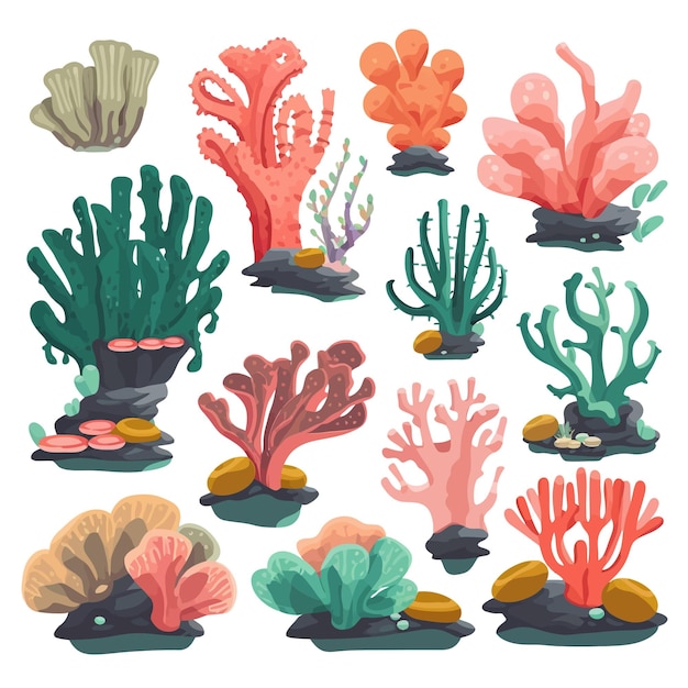 Vector aquarium ocean and sea bottom coral and seaweed plants illustration underwater flora marine plants v