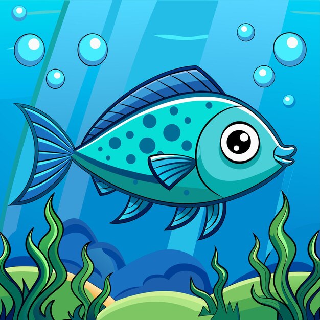 Vector aquarium sea creatures tropical underwater fish marine wildlife hand drawn flat stylish cartoon