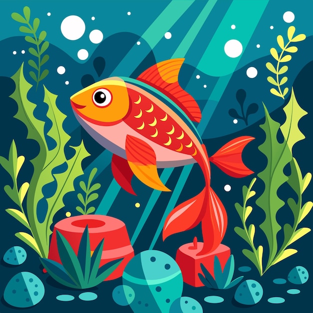 Vector aquarium sea creatures tropical underwater fish marine wildlife hand drawn flat stylish cartoon