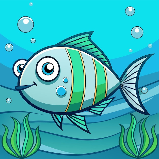 Vector aquarium sea creatures tropical underwater fish marine wildlife hand drawn flat stylish cartoon