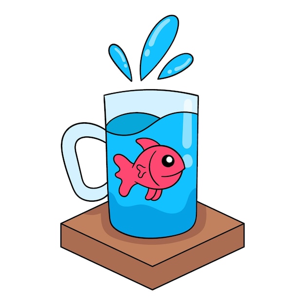 Aquarium waterkoker glas gevuld met mooie rode siervissen doodle pictogram afbeelding kawaii