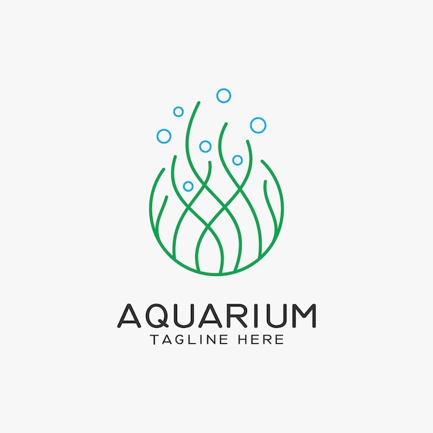 Aquariumlogo-ontwerp met zeewierlijnen in cirkelstijl