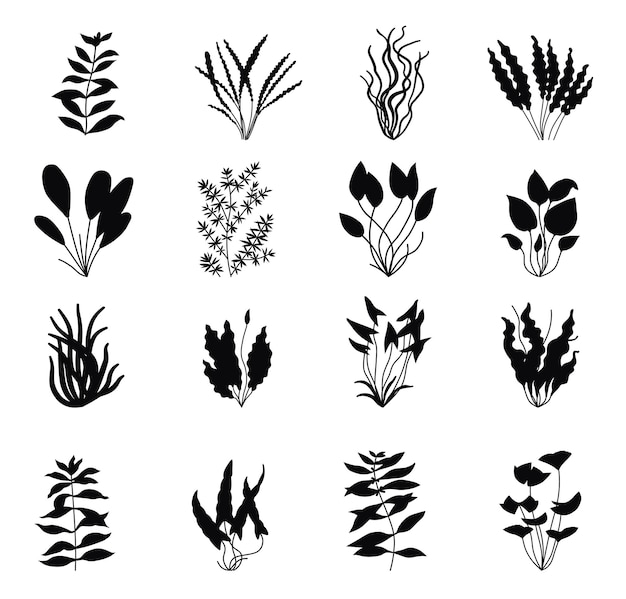 Aquariumplanten set vector silhouetten collecties