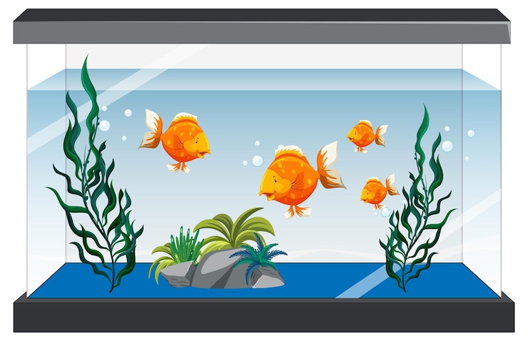 Vector aquariumtank met gouden vissen op witte achtergrond