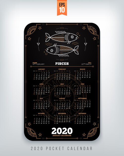 Aquarius  year zodiac calendar pocket size vertical layout black color  style  concept illustration