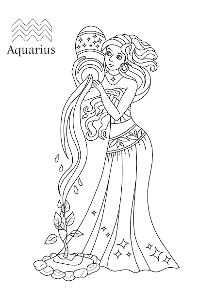 美しい少女占星術のベクトル図として水瓶座の星座