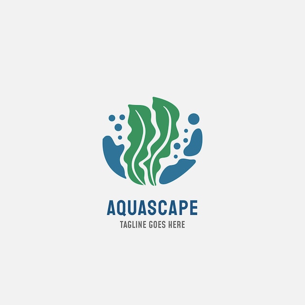 Aquascape 로고 디자인 템플릿 수족관 및 해조류 터 일러스트레이션