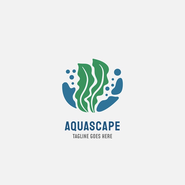 Vettore modello di progettazione del logo aquascape illustrazione vettoriale dell'acquario e delle alghe