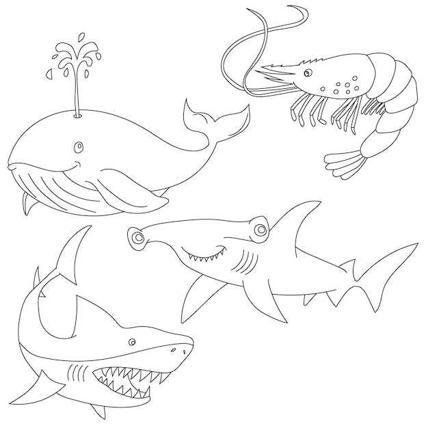 Aquatic Animals Clipart Set of Sea Life and Ocean Creatures