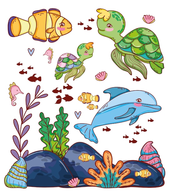 Vector aquatic marine life