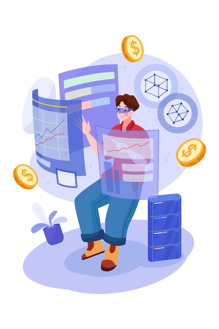 ARブロックチェーンプラットフォームイラストの概念