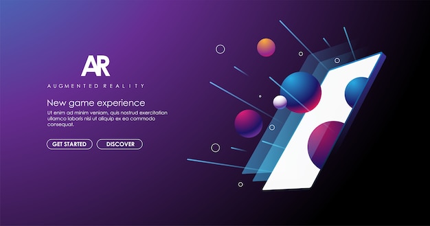 抽象スマートフォンによるarレイアウト。 webおよび印刷用の最新のテンプレート。拡張現実の概念。webおよび印刷用の最新のテンプレート。拡張現実の概念。