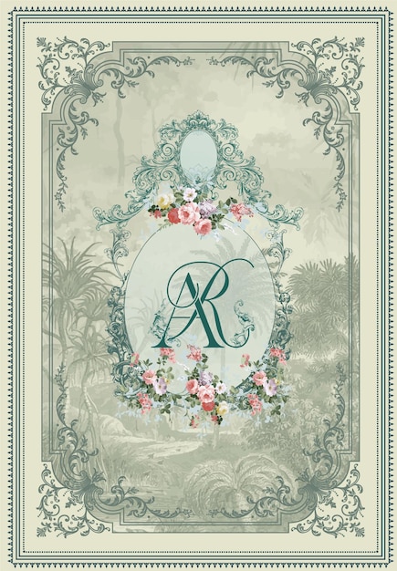 AR-monogram met decoratieve vintage bloemramen in barokke stijl