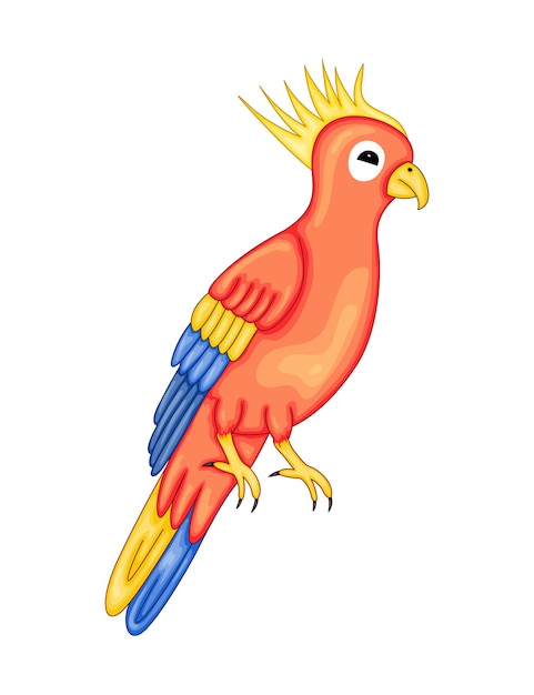 Ara papegaai in cartoon-stijl voor kinder ansichtkaarten, posters en andere in cartoon-stijl op witte achtergrond. vector illustratie.