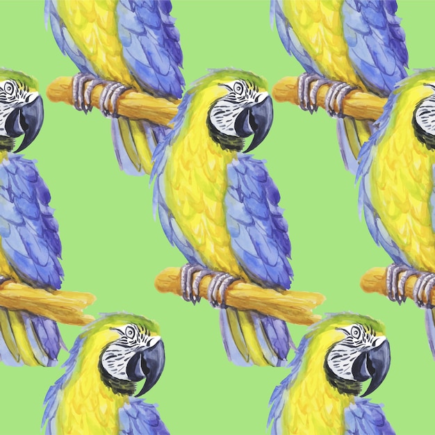 Ara papegaai op een tak aquarel patroon