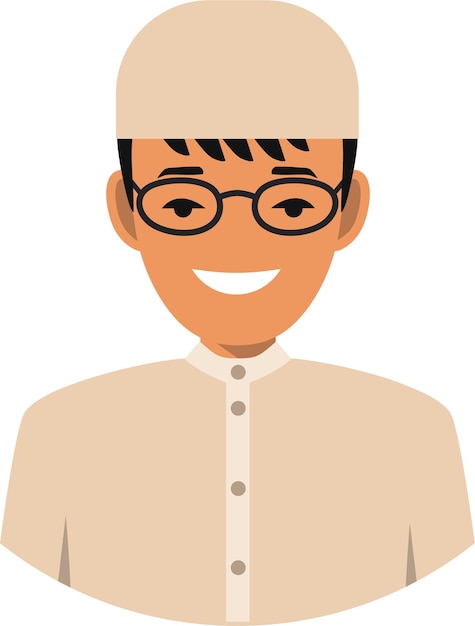 Vector arab boy with glasses in traditional islamic arabic clothing in flat style