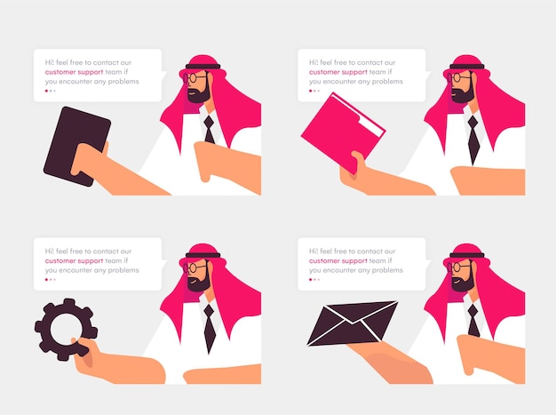 アラブのビジネスマン キャラクター フラット スタイルのベクトル図 さまざまなポーズと感情