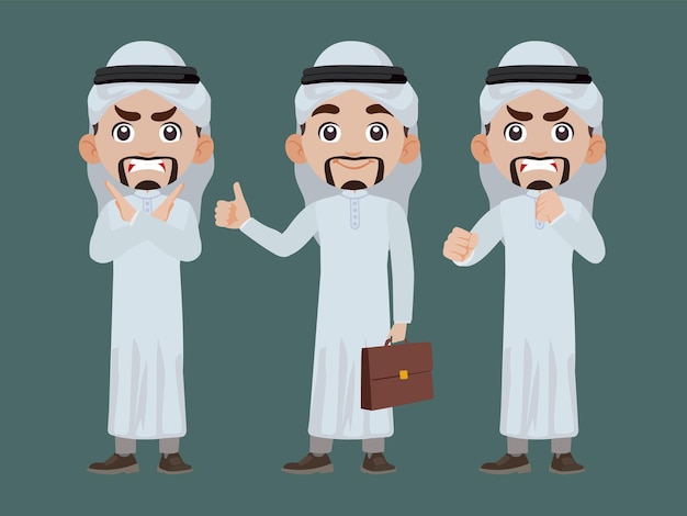 Arab businessman in different actions