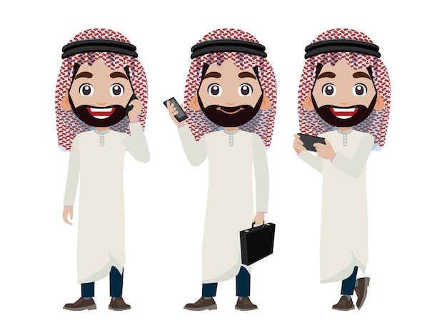 Arab businessman in different actions