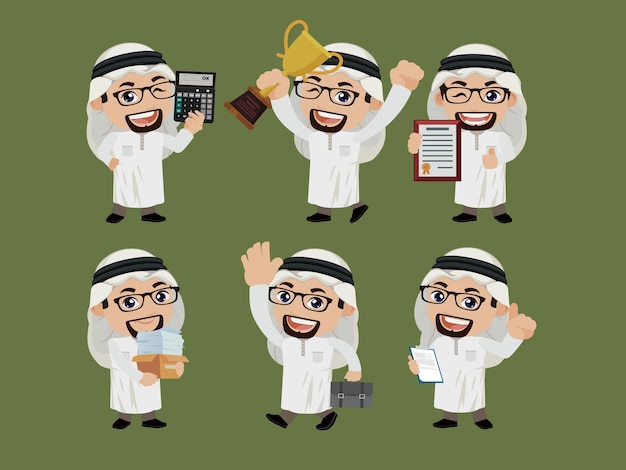 Arab businessman in different actions