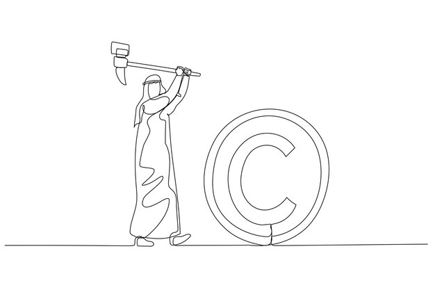 Arab businessman with hammer try to smash copyright sign concept of copyright infringement