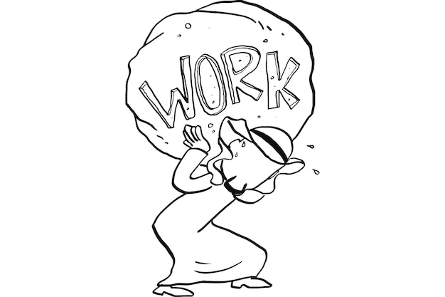 Arab man carry big boulder Concept of overwork Cartoon vector illustration design