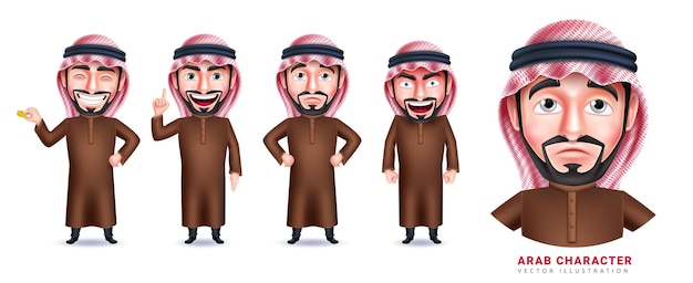 Vector arab man character vector set design. saudi business man characters collection with sad, lonely.