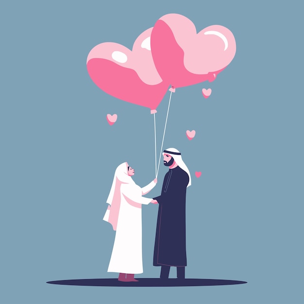 벡터 arab_man_giving_woman_pink_heart_shape_air