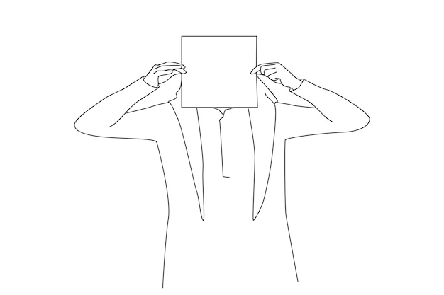 Arab man holding a card with face paper outdoor Line art style