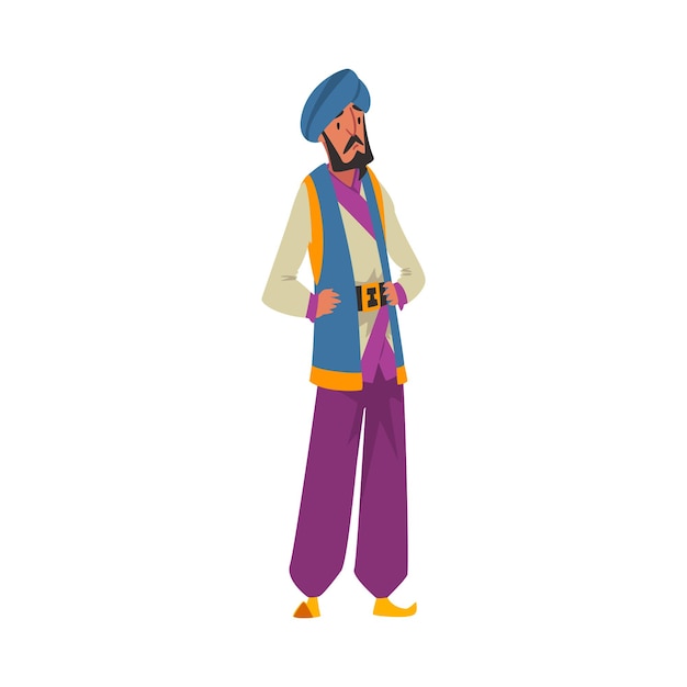 Vector arab man in oriental costume arabian fairy tale cartoon character vector illustration