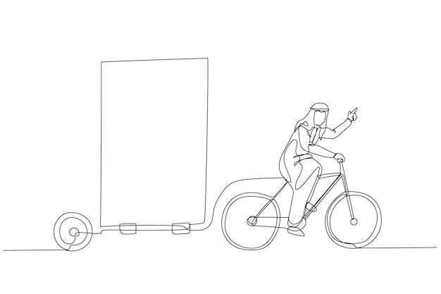 Arab man riding bicycle with billboard trailer concept of outdoor advertisement