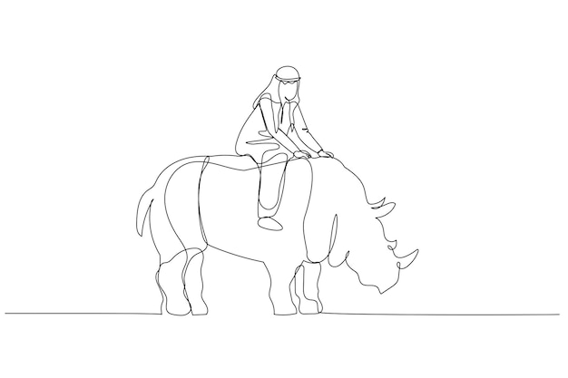 Arab man riding on big rhino concept of fearless manager and leader