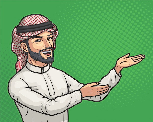 Vector arab man shows something