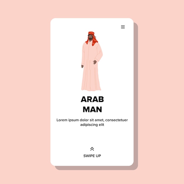 Arab Man Standing In East Cultural Clothes Vector. Arab Man Wearing Eastern Traditional Clothing And Muslim Hat Headscarf. Character Islamic Ethnic Guy Web Flat Cartoon Illustration