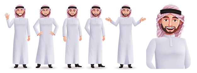 Arab man vector character set design. arabic male business characters in smiling, angry and serious.