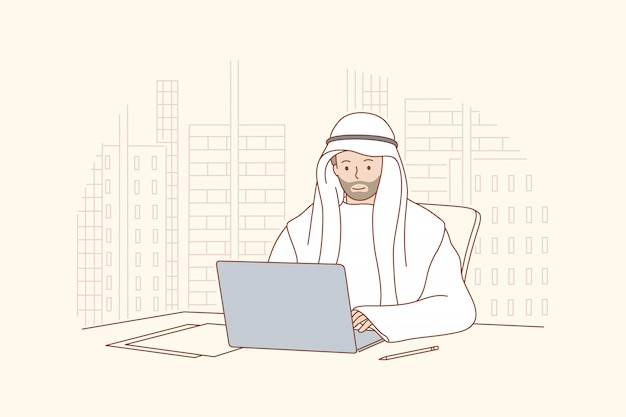 Arab man working in office concept.