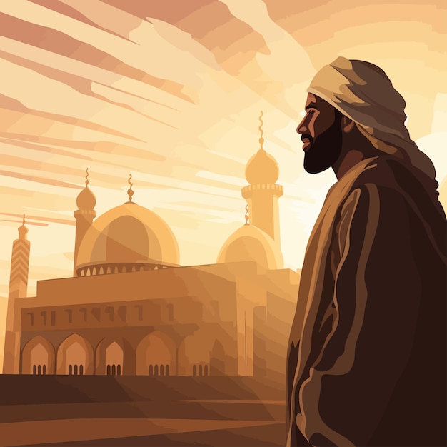 Vector an arab muslim man on the background of a mosque