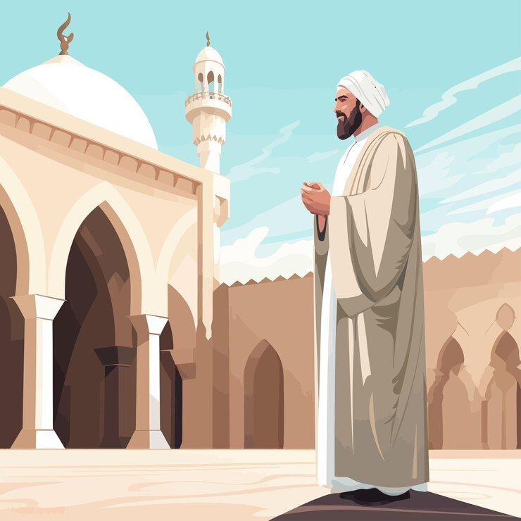 Vector an arab muslim man on the background of a mosque
