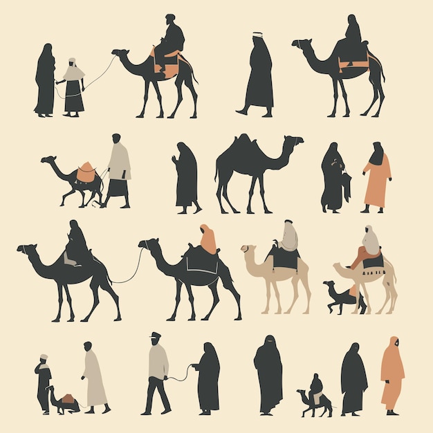 Vector arab_people_and_camels_silhouettes_vector