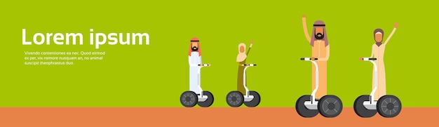 Arab People Group Arabic Man Woman Ride Electric Scooter