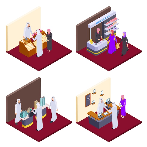 Arab  people, isometric arabs shopping  concepts